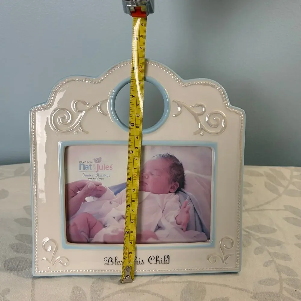DEMDACO Nat & Jules Bless This Child Ceramic Baby 4x6 Picture Frame Nursery